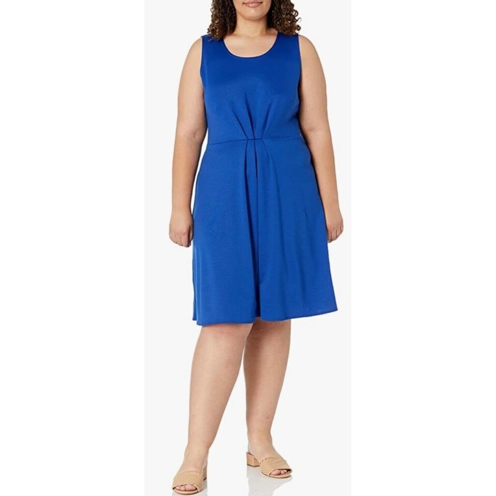 Star Vixen Blue Knee Length Sleeveless Cinched‎ Waist Pleated Dress L NWOT